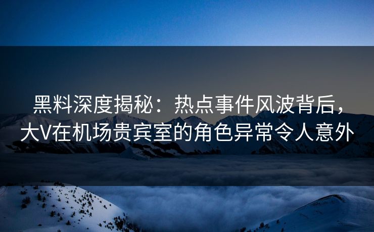 黑料深度揭秘：热点事件风波背后，大V在机场贵宾室的角色异常令人意外