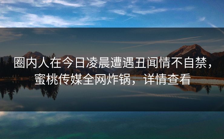 圈内人在今日凌晨遭遇丑闻情不自禁，蜜桃传媒全网炸锅，详情查看