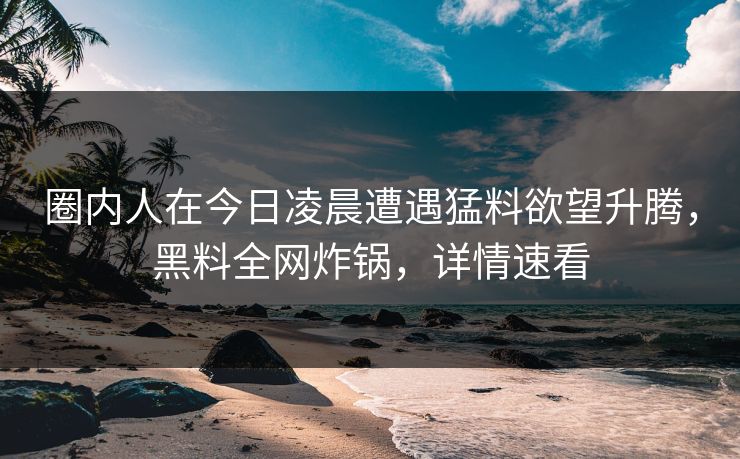 圈内人在今日凌晨遭遇猛料欲望升腾，黑料全网炸锅，详情速看