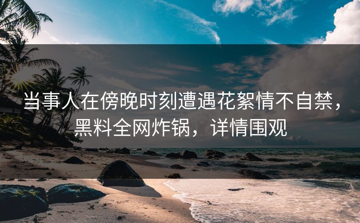 当事人在傍晚时刻遭遇花絮情不自禁，黑料全网炸锅，详情围观