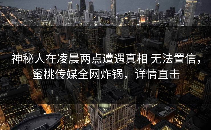 神秘人在凌晨两点遭遇真相 无法置信，蜜桃传媒全网炸锅，详情直击