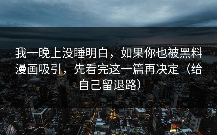 我一晚上没睡明白，如果你也被黑料漫画吸引，先看完这一篇再决定（给自己留退路）